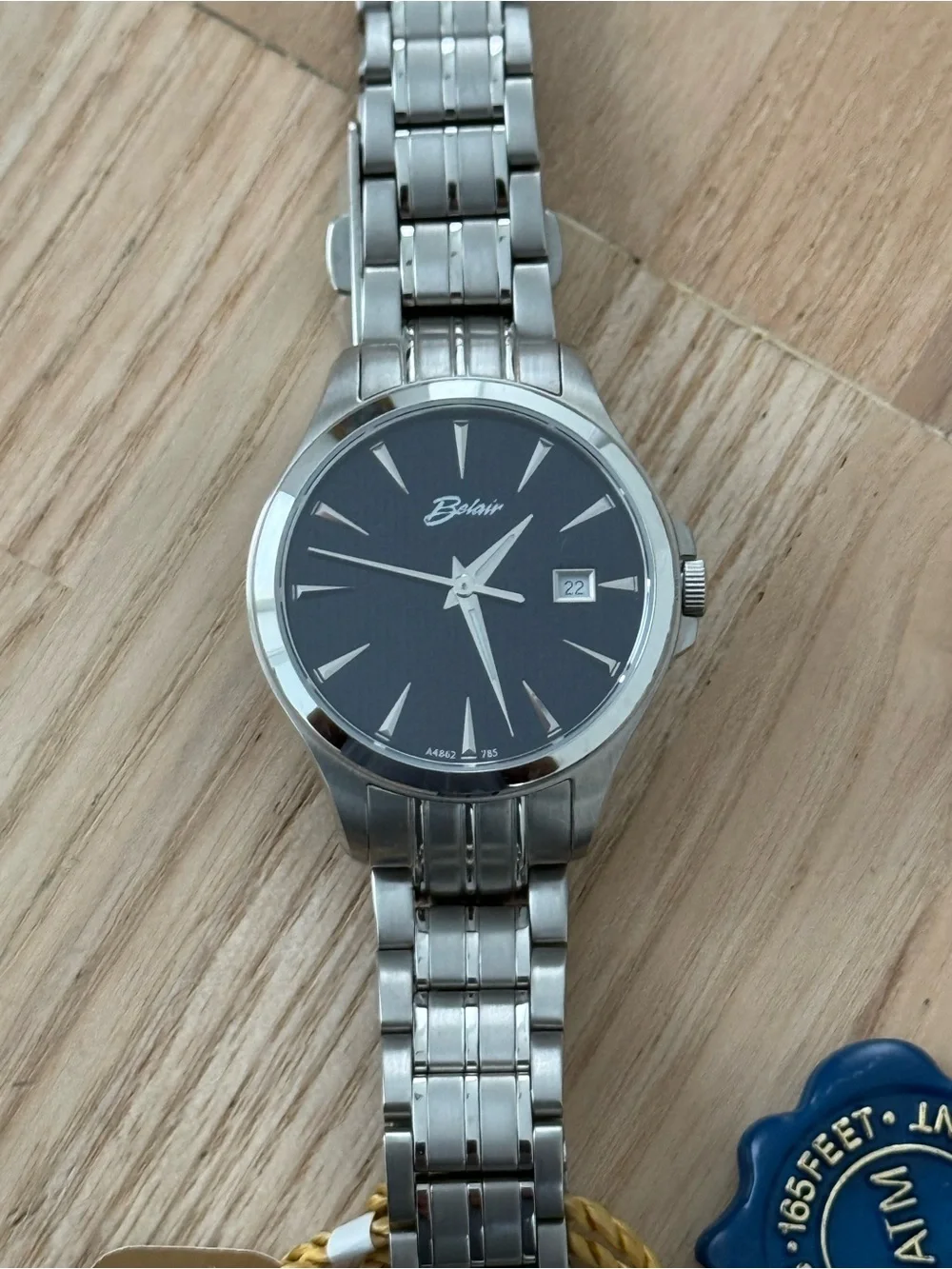 Belair Luxury Designer Watch Stainless Dial Case Black Dial Date Window NWT